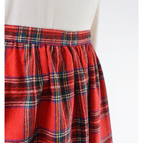 Vintage 70s Red Tartan Plaid Wool Blend Preppy Full Midi Skirt with Pockets S - Picture 5 of 6